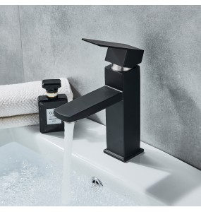 Black Deck Mounted Bathroom Basin Mixer Tap Square Single Handle Basin Vessel Sink Faucet Hot Cold Water Faucet for Basin