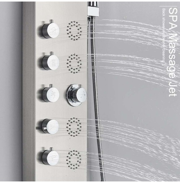 Shower Panel Waterfall Rain Shower Faucet Set SPA Massage Jet Bath Shower Column Temperature Display Mixer Tap Tower