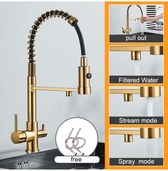 Matte Black Filtered Kitchen Faucet Pure Water Kitchen Faucet Dual Handle Hot&Cold Drinking Water Purified Kitchen Mixer Taps