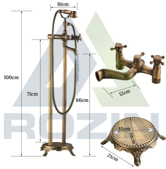 Dual Ceramic Handle Bathtub Faucet Free Standing Bathroom Tub Sink Faucet Floor Mounted Clawfoot Bath Shower Set with Handshower