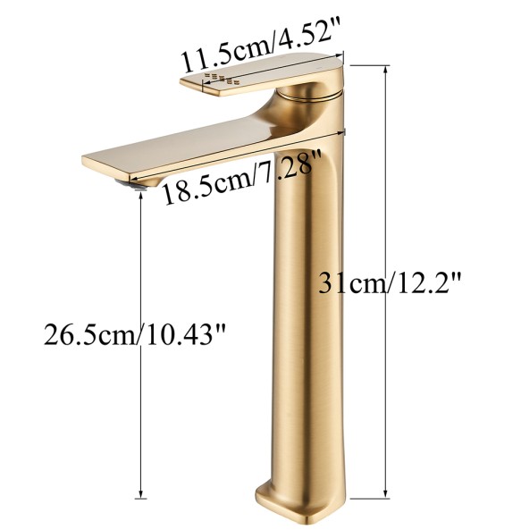 Brushed Gold Square Basin Faucet Bathroom Washbasin Stainless Steel Tap Hot Cold Water Gold Tall Model Mixer Deck Mounted