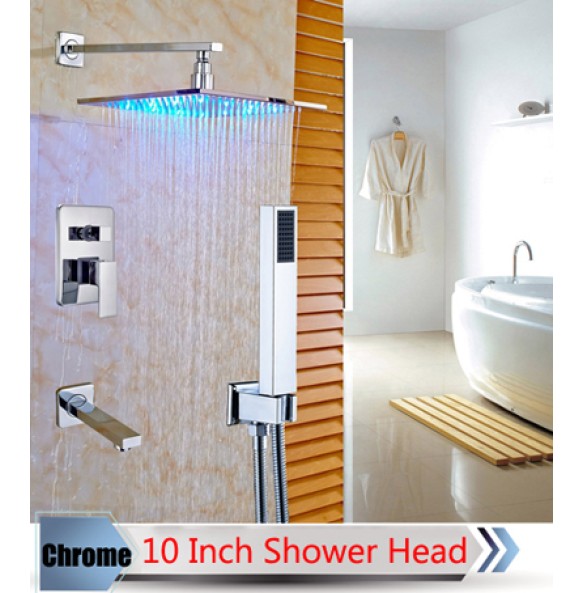 Bathroom LED Light Rainfall Shower Set Handheld Spray Brass Tub Spout Tap Bath Shower Mixer Faucet Wall Mounted Color Changing