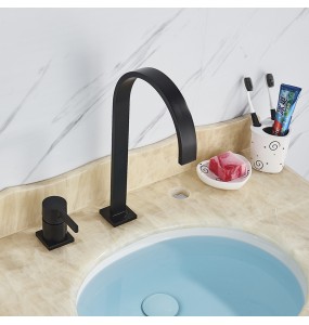 2024 New Luxurious Matte Black Bathroom Basin Faucet Brass Deck Mounted Brushed Gold Mixer Taps Short  Hot and Cold Mixer Tap