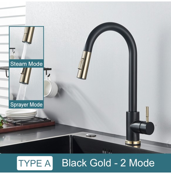 Black Kitchen Faucet Two Function Single Handle Pull Out Mixer  Hot and Cold Water Taps Deck Mounted