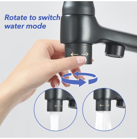 Matte Black Brass Kitchen Sink Faucet 2 Mode Tap Pure Water Filter Hot Cold Water Mixer Crane Purification Kitchen