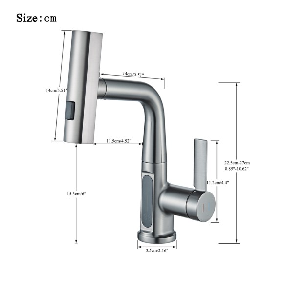 2024 NewWaterfall Temperature Digital Display Basin Faucet Lift Up Down Stream Sprayer Hot Cold Water Sink Mixer Wash Tap For Bathroom