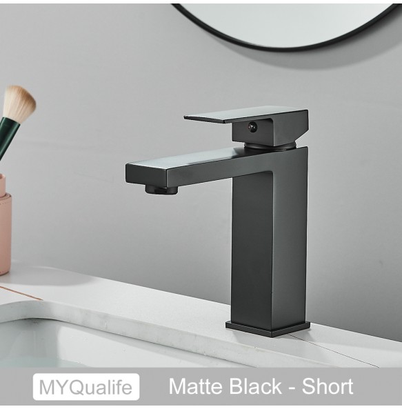 2024 New Black Square Basin Faucet Bathroom Washbasin Stainless Steel Tap Hot Cold Water Gold Tall Model Mixer Deck Mounted