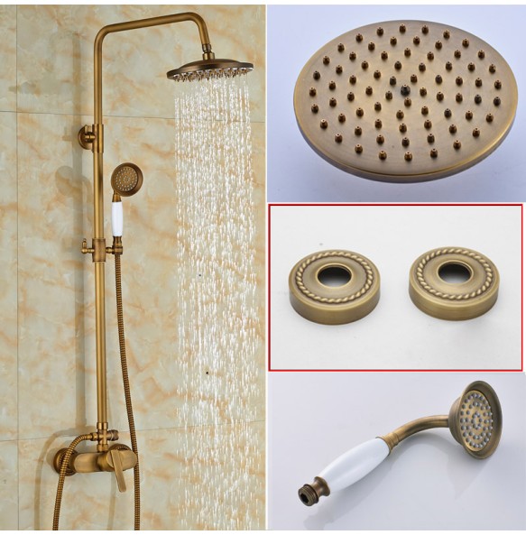 Brass Antique Rainfall Shower Set Faucet Single Handle Outdoor Shower Mixer Tap Brass Rainfall Shower Mixer with Handshower