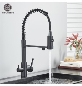 Matte Black Filtered Kitchen Faucet Pure Water Kitchen Faucet Dual Handle Hot&Cold Drinking Water Purified Kitchen Mixer Taps