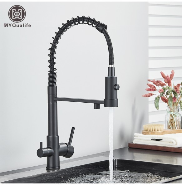 Matte Black Filtered Kitchen Faucet Pure Water Kitchen Faucet Dual Handle Hot&Cold Drinking Water Purified Kitchen Mixer Taps