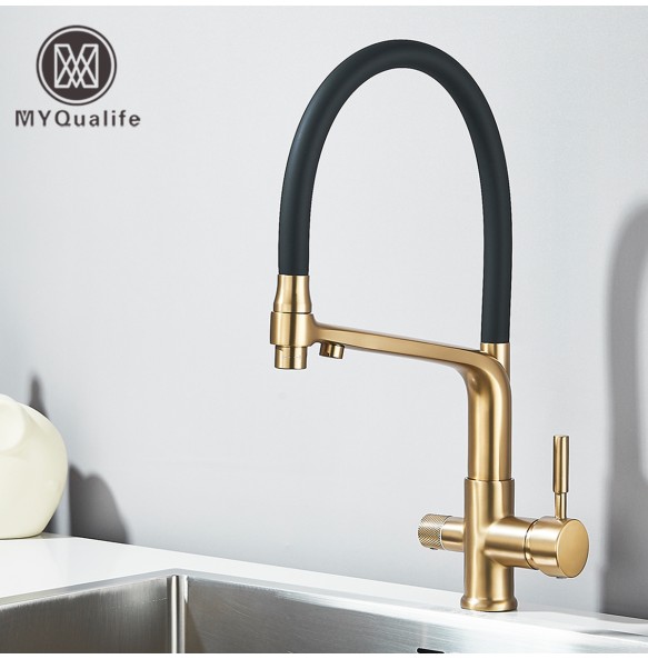 Matte Black Brass Kitchen Sink Faucet 2 Mode Tap Pure Water Filter Hot Cold Water Mixer Crane Purification Kitchen