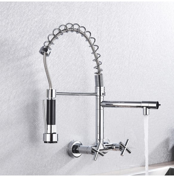 Kitchen Faucet Torneira Cozinha Double Handle Mounted On Spring Faucet With 2 Nozzles Chrome Finish New Grifo Cocina