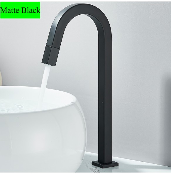 Matte Black Deck Mounted Bathroom Basin Faucet Single Cooled Faucet Bathroom Mixer Crane Single Cold Taps