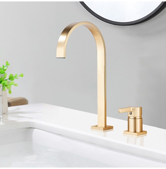 2024 New Luxurious Matte Black Bathroom Basin Faucet Brass Deck Mounted Brushed Gold Mixer Taps Short  Hot and Cold Mixer Tap