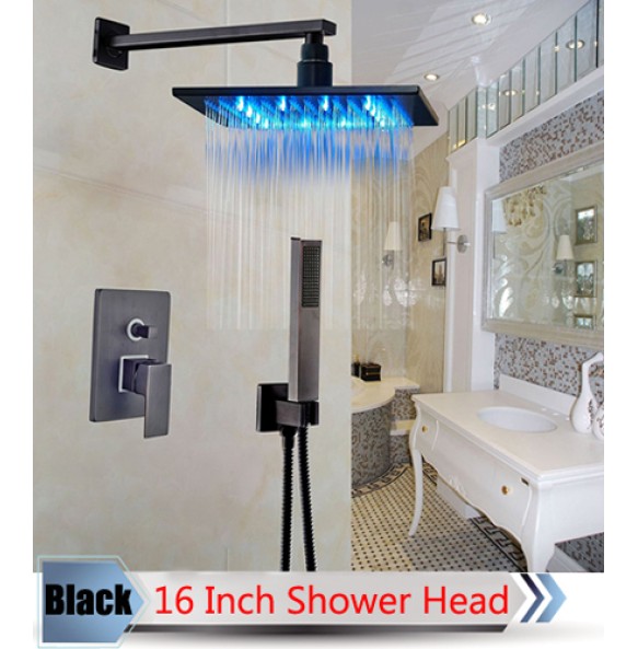 Bathroom LED Light Rainfall Shower Set Handheld Spray Brass Tub Spout Tap Bath Shower Mixer Faucet Wall Mounted Color Changing