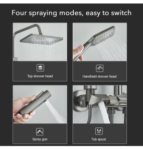 Gun Grey Piano Key Shower Set System Bathroom Hot Cold Control 4 Function Bidet Shower Wall Mounted  Aluminum Alloy Mixer