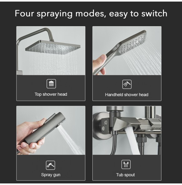 Gun Grey Piano Key Shower Set System Bathroom Hot Cold Control 4 Function Bidet Shower Wall Mounted  Aluminum Alloy Mixer