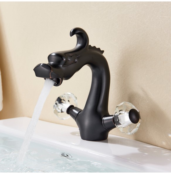 2024 New Dragon Basin Faucet Bathroom Vessel Sink Mixer Tap Deck Mounted Dual Crystal Handle Hot Cold Water Mixers