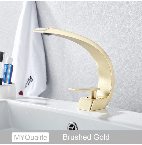 2024 New Creative Design Brushed Gold Basin Faucet  Washing Basin Mixer Deck Mounted Cold and Hot Bathroom Faucet