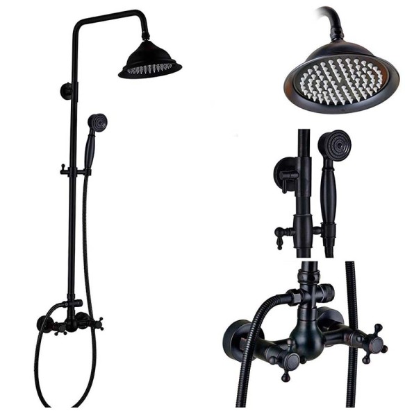 Black Bronze Shower Faucet Set Rainfall 8