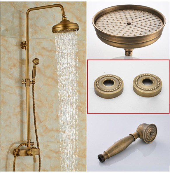 Brass Antique Rainfall Shower Set Faucet Single Handle Outdoor Shower Mixer Tap Brass Rainfall Shower Mixer with Handshower