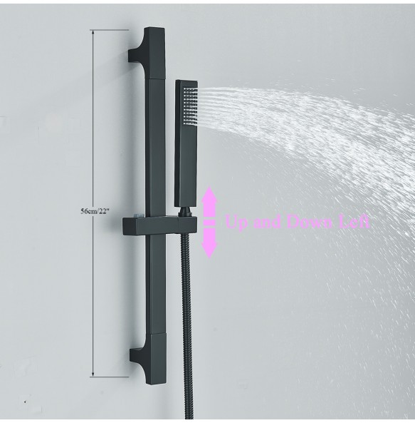 Matte Black Bathroom Rainfall Shower Faucet Set  With Lifting Rod Rotate Bottom Spout Hot And Cold Water Mixer Tap Embedded Box