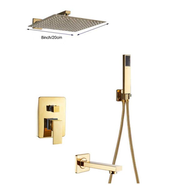 Luxury Golden Shower Faucet Set Single Handle Rainfall Shower Head Brass Bath Shower Mixers In Wall Bathroom Hot Cold Tap