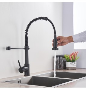 Matte Black Kitchen Sink Faucet One Handle Spring Hot and Cold Water Tap Deck Mounted Bathroom Kitchen Crane