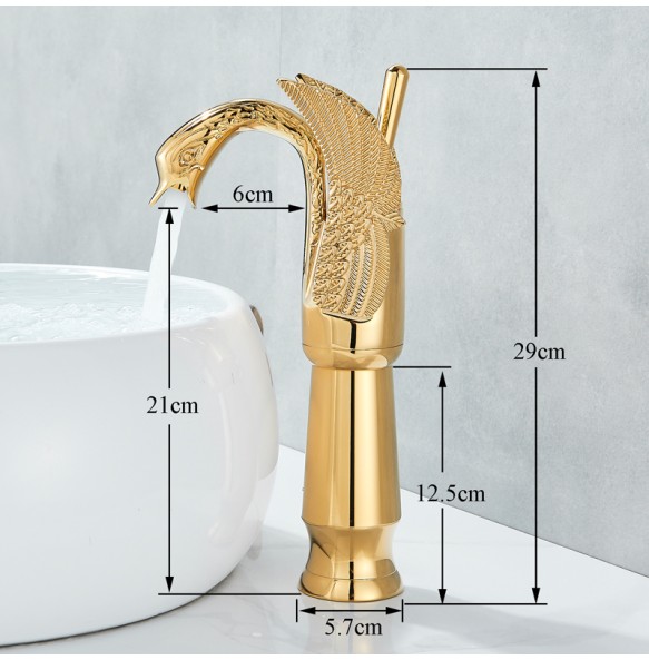 2024 New Swan Shape Bathroom Mixer Faucet Tap Deck Mount One Hole Water Taps with Hot Cold Water Golden Color Basin Faucet One Handle