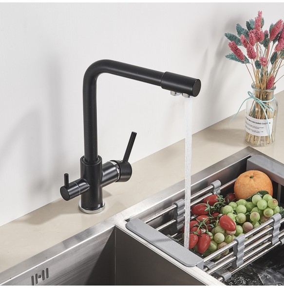 Matte Black Brass Pure Water Kitchen Faucet Dual Handle Hot and Cold Drinking Water 3-way Filter Kitchen Purified Mixer Taps