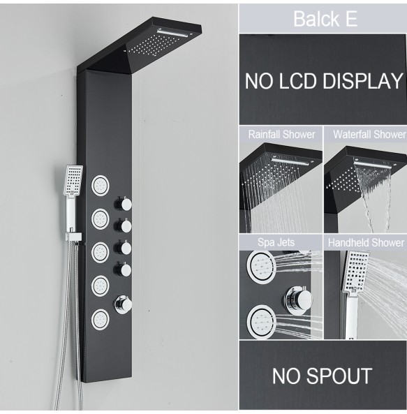 Shower Panel Waterfall Rain Shower Faucet Set SPA Massage Jet Bath Shower Column Temperature Display Mixer Tap Tower