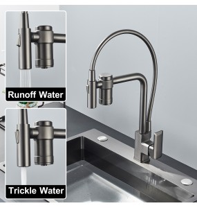 Gun Grey Pure Water Filter Kitchen Faucet Dual Handle Hot and Cold Drinking Water Pull Out Mixer Soft Hose Crane Purification