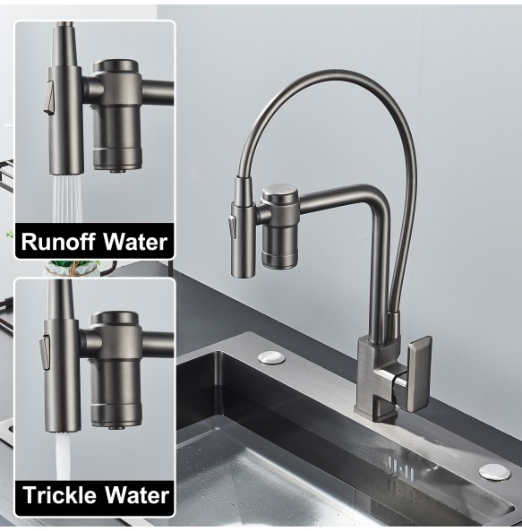 Gun Grey Pure Water Filter Kitchen Faucet Dual Handle Hot and Cold Drinking Water Pull Out Mixer Soft Hose Crane Purification