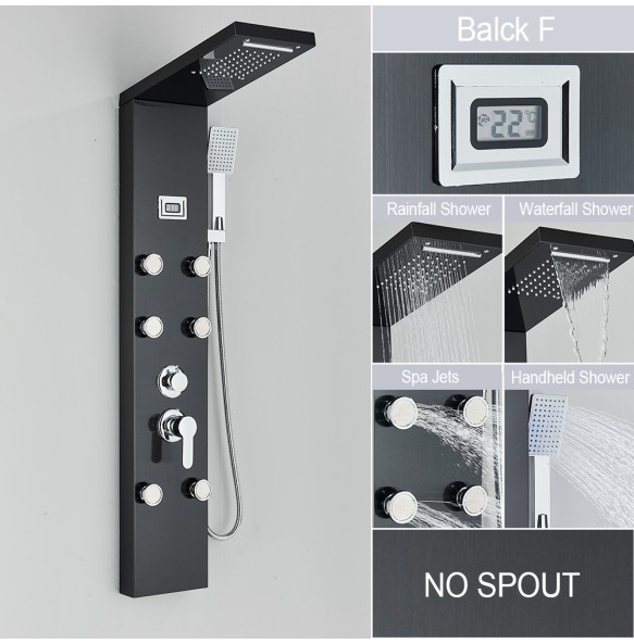 Shower Panel Waterfall Rain Shower Faucet Set SPA Massage Jet Bath Shower Column Temperature Display Mixer Tap Tower