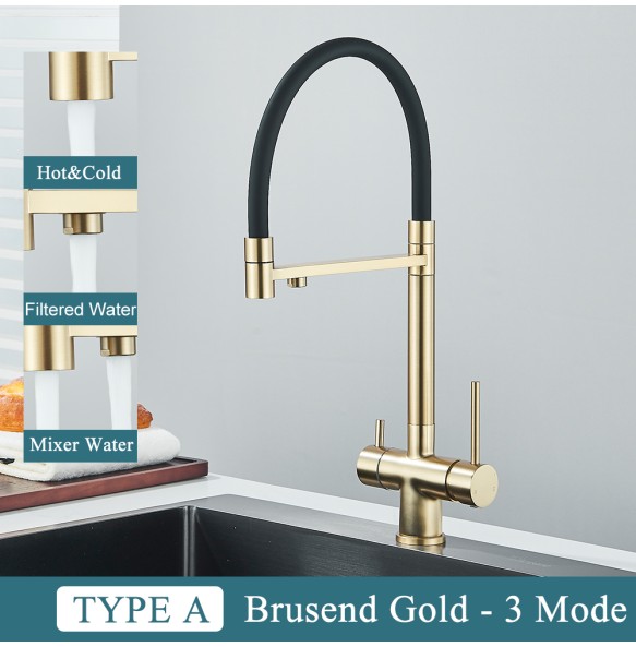 Gun Gray Filtered Kitchen Faucet Pure Water Pull Out Brass Sink Faucet Dual Handle Hot&Cold Drinking Water Purified Mixer Taps