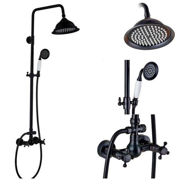 Black Bronze Shower Faucet Set Rainfall 8