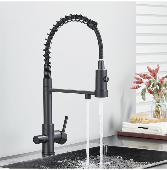 Matte Black Filtered Kitchen Faucet Pure Water Kitchen Faucet Dual Handle Hot&Cold Drinking Water Purified Kitchen Mixer Taps