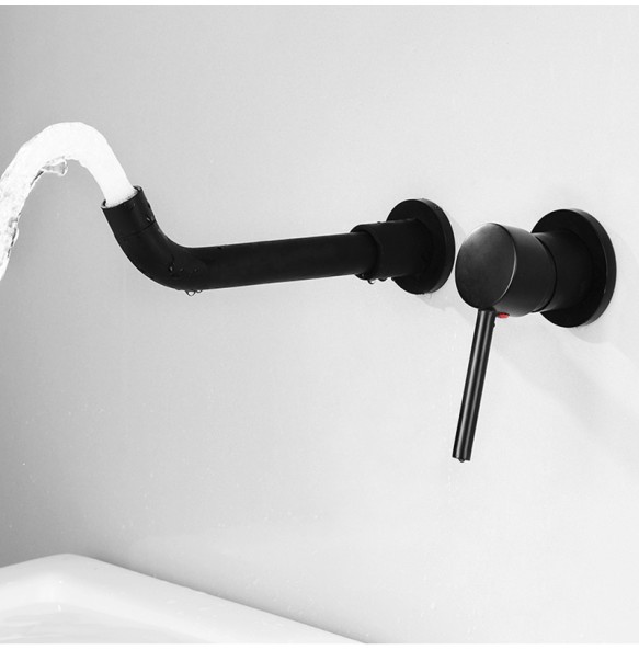 Wall Mounted Matte Black Bathroom Kitchen Faucet One Hole Cold Water Washing Tap Rotate  Spout Brass Vanity Sink Crane