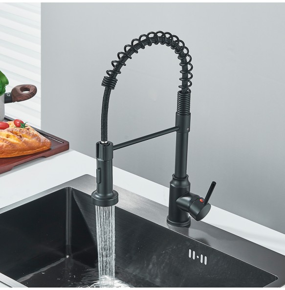 Matte Black Kitchen Sink Faucet One Handle Spring Hot and Cold Water Tap Deck Mounted Bathroom Chrome Kitchen Crane