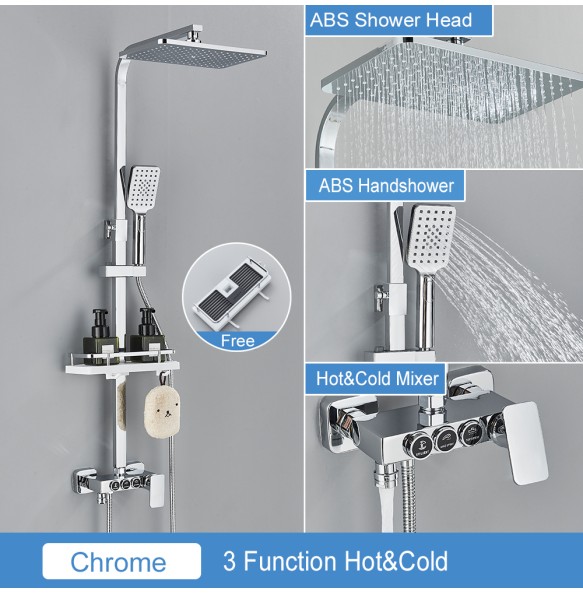 Black Thermostatic LCD Shower Faucet Set Temperature Display Rainfall Bathtub Tap With Bathroom Shelf Electricity By Water