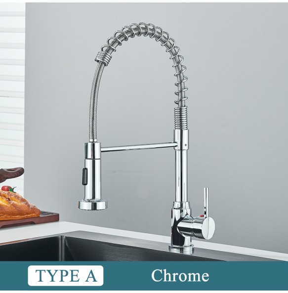 Matte Black Kitchen Sink Faucet One Handle Spring Hot and Cold Water Tap Deck Mounted Bathroom Chrome Kitchen Crane