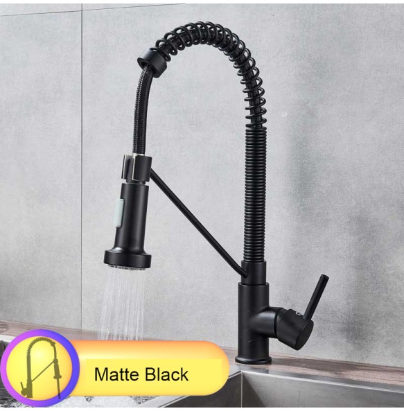 Single Handle Commercial Kitchen Faucet with Dual Function Pull Down Spray Head Stainless Steel Hot Cold Water Kitchen Mixer Tap