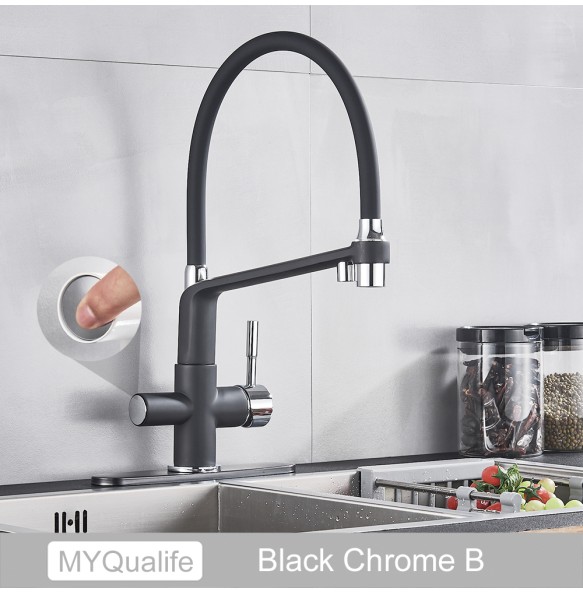 Matte Black Kitchen Sink Faucet Tap Pure Water Filter Mixer Crane Dual Handles Purification Kitchen Hot and Cold Water Tap