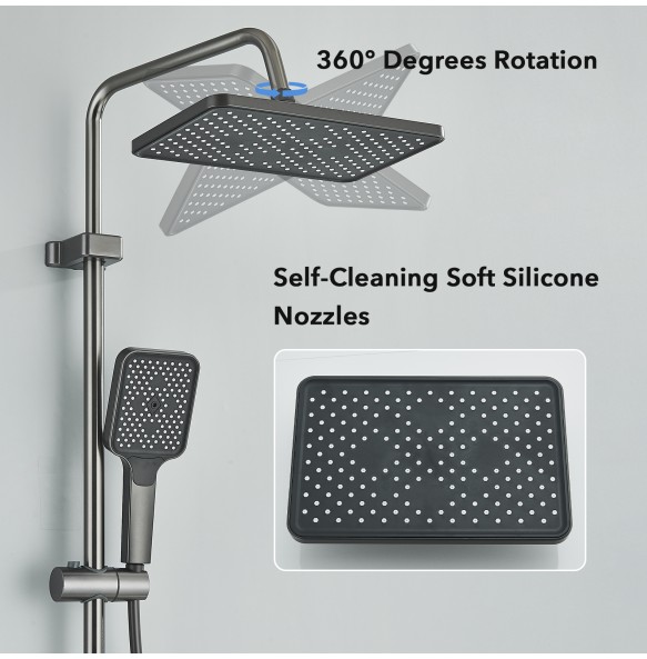 Gun Gray LCD Digital Shower Set  Bathroom Hot Cold Control Multi-angle Adjust Flushing  Shower System Wall Mounted