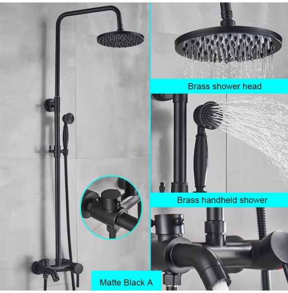 Black Bathroom Shower Faucet Mixer Wall Mount 8