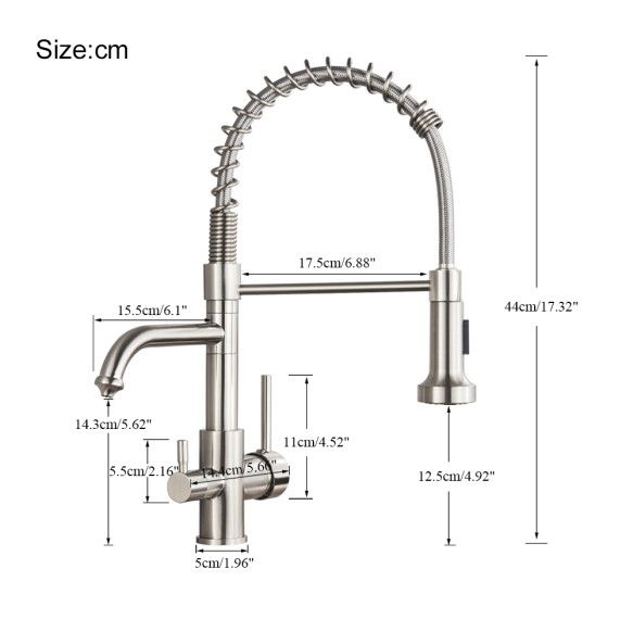 Brushed Pure Water Filter Kitchen Faucet Dual Handle Hot and Cold Drinking Water Pull Out  Kitchen Mixer Crane Purification