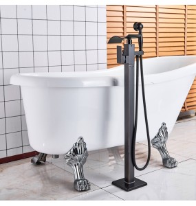 Black Bronze Free Standing Bathtub Mixer Faucet Single Handle Brass Waterfall Tub Mixers Floor Mounted Claw Foot Bath Shower Set