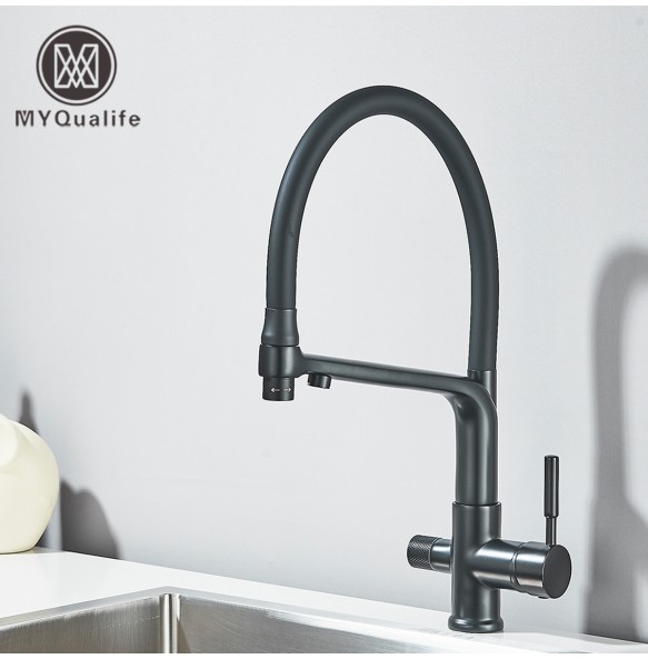 Matte Black Brass Kitchen Sink Faucet 2 Mode Tap Pure Water Filter Hot Cold Water Mixer Crane Purification Kitchen