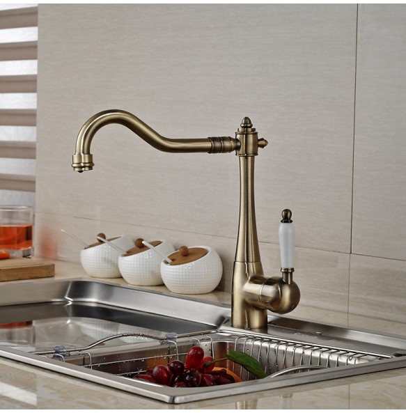 Kitchen Sink Faucet One Hole Swivel Spout  Deck Mounted Single Handle Hot and Cold Water Kitchen Mixers