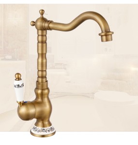 2024 New Antique Brass Bathroom Kitchen Sink Faucet Deck Mount Hot and cold Crane Vanity Sink Mixer Taps Blue and white porcelain Handle